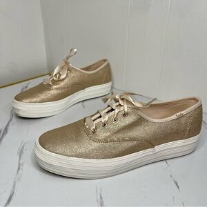 Keds Triple Decker Women's Metallic Gold Lace Up Sneakers Sz 9.5 Party Christmas